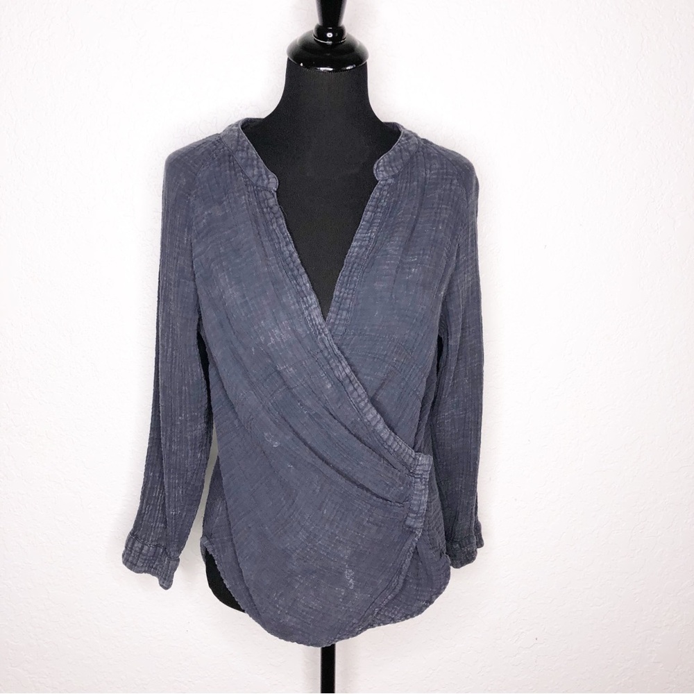 We the Free charcoal gray‎ washed gauze wrap front top size Extra Small XS